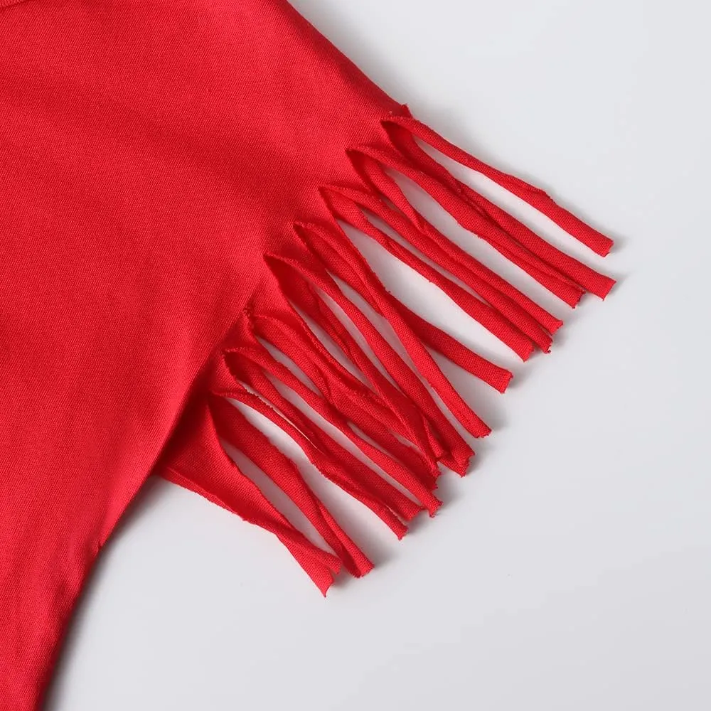 Noomelfish Girls Fringe Sleeve T-Shirts Tassel Casual Summer Tee Tops (5-12 Years)