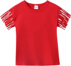 Noomelfish Girls Fringe Sleeve T-Shirts Tassel Casual Summer Tee Tops (5-12 Years)