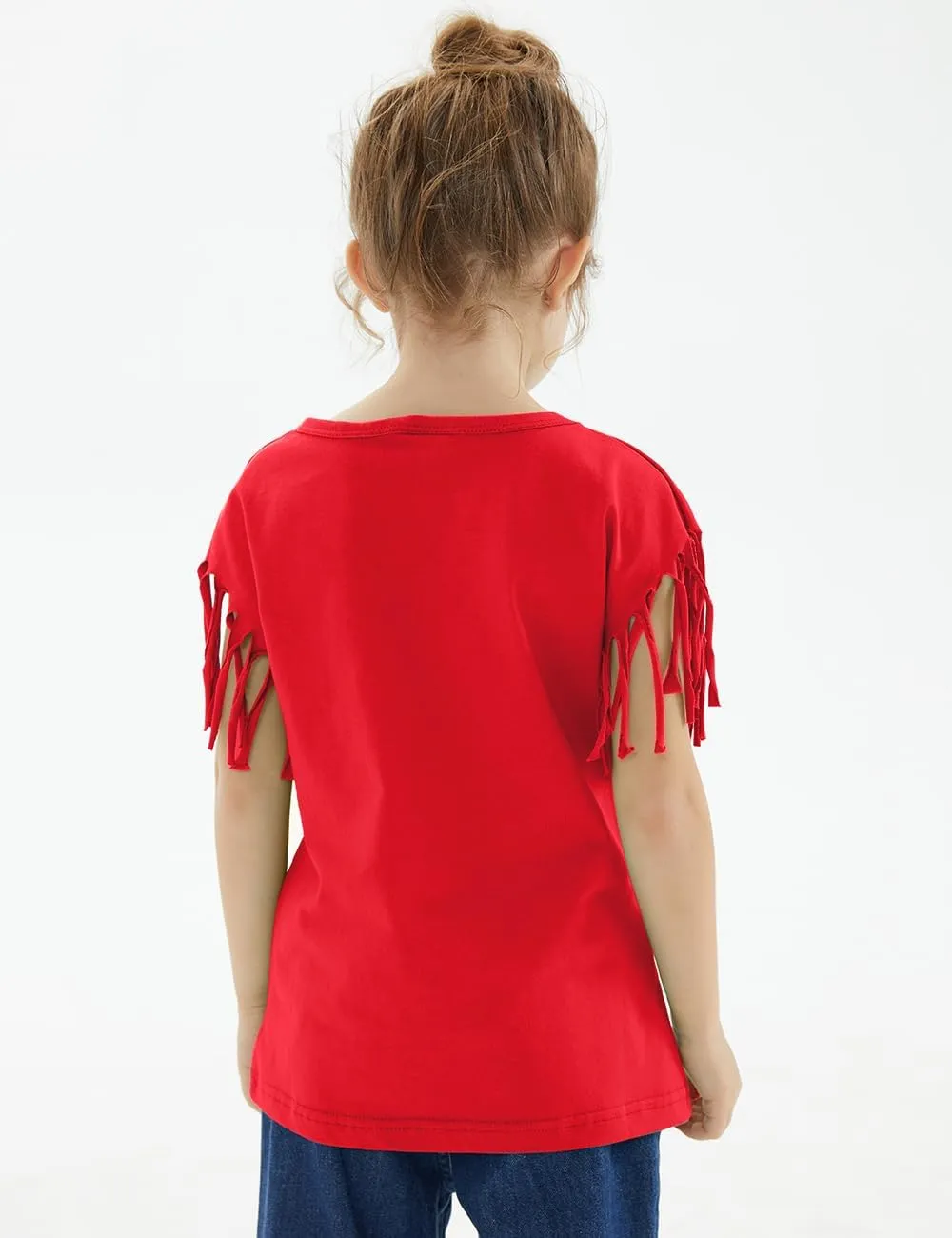 Noomelfish Girls Fringe Sleeve T-Shirts Tassel Casual Summer Tee Tops (5-12 Years)