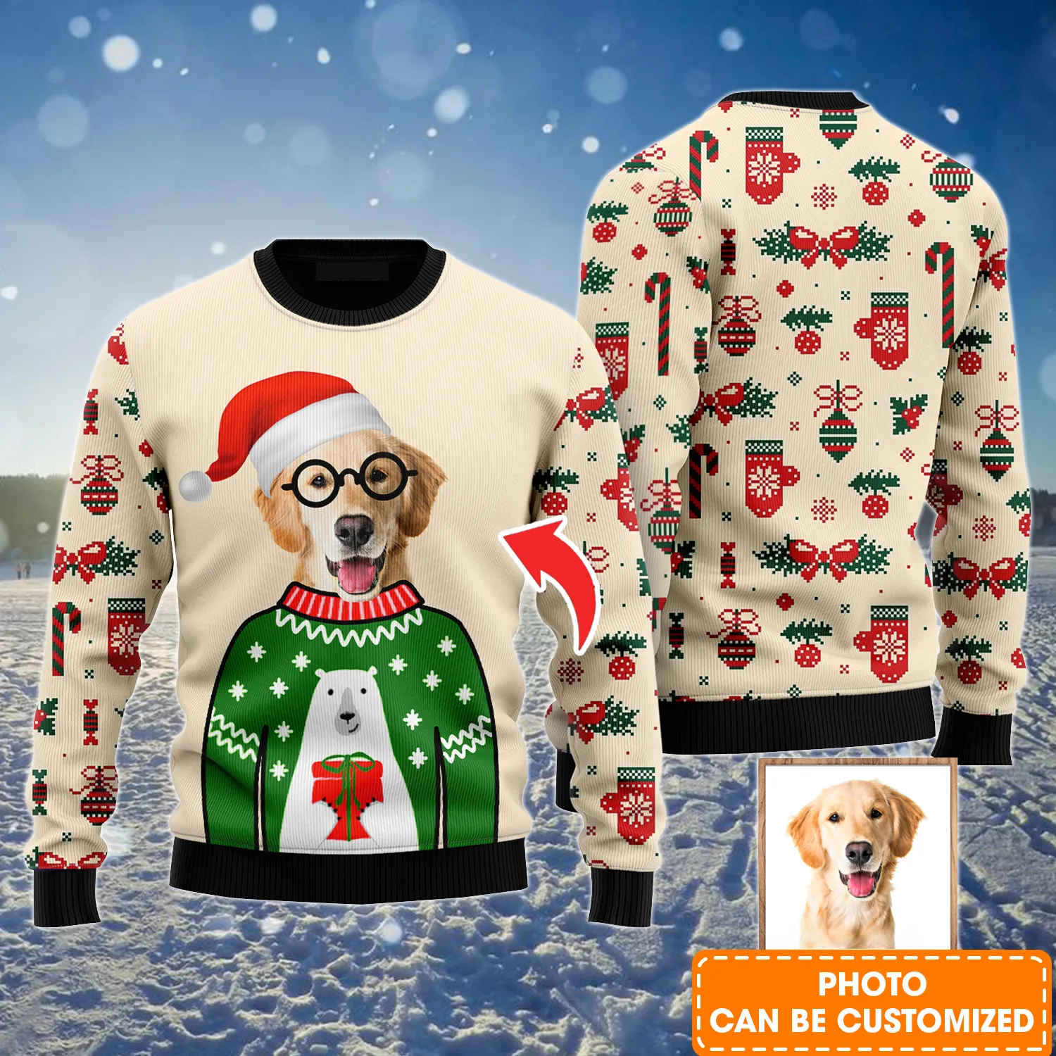 Personalized Photo Pet Ugly Sweater, Custom Funny Your Photo Christmas Ugly Sweater for Dog Lover