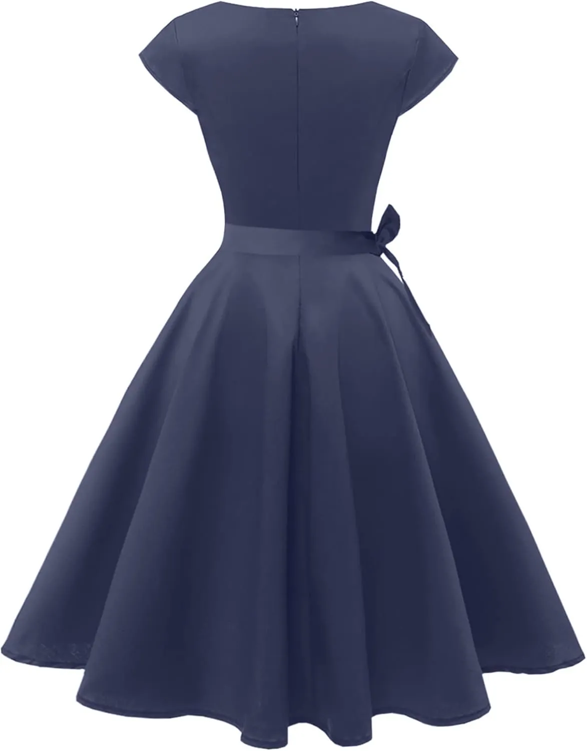 PUKAVT Women's 1950 Boatneck Cap Sleeve Vintage Swing Cocktail Party Dress with Pockets