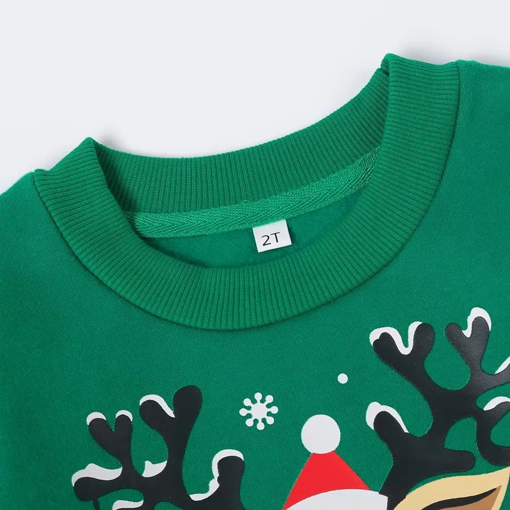 RETSUGO Toddler Boy Christmas Outfit Baby Boy Girl Winter Warm Holiday Fleece Pullover Xmas Crewneck Sweater 1-7 Years