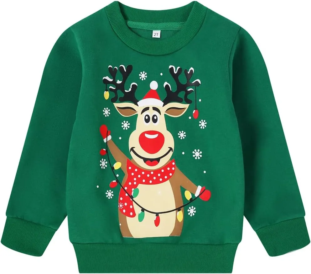 RETSUGO Toddler Boy Christmas Outfit Baby Boy Girl Winter Warm Holiday Fleece Pullover Xmas Crewneck Sweater 1-7 Years