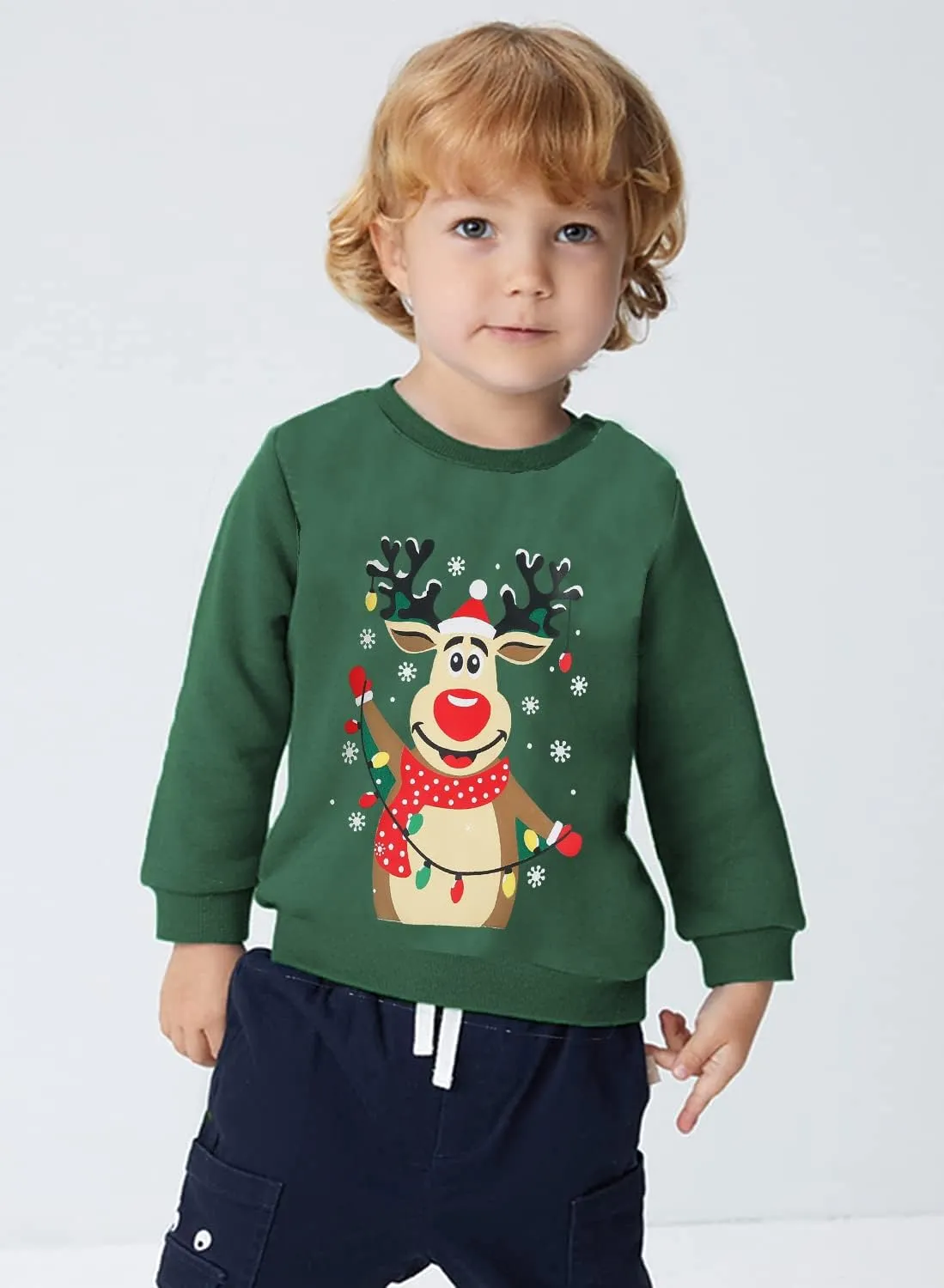 RETSUGO Toddler Boy Christmas Outfit Baby Boy Girl Winter Warm Holiday Fleece Pullover Xmas Crewneck Sweater 1-7 Years
