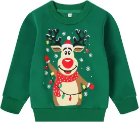 RETSUGO Toddler Boy Christmas Outfit Baby Boy Girl Winter Warm Holiday Fleece Pullover Xmas Crewneck Sweater 1-7 Years