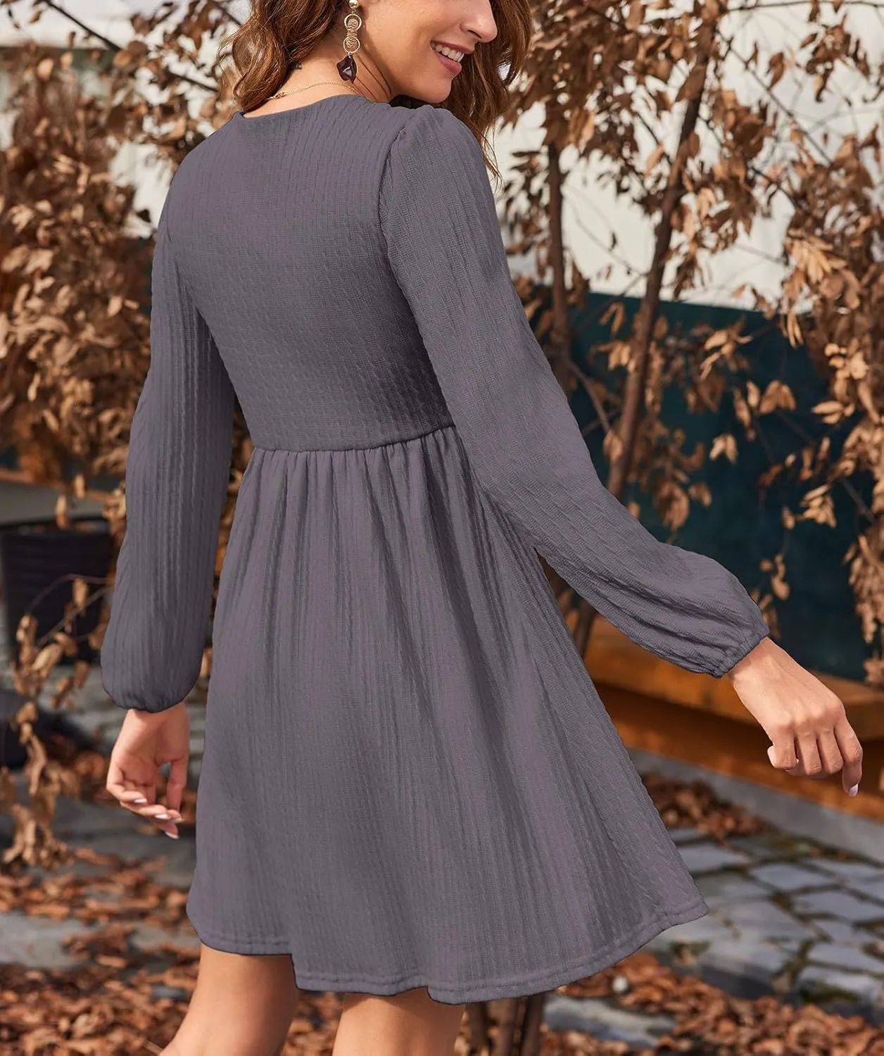 Sherosa Womens Long Sleeve Knit Dress Square Neck Knee Length Casual Babydoll Fall Dresses 2023