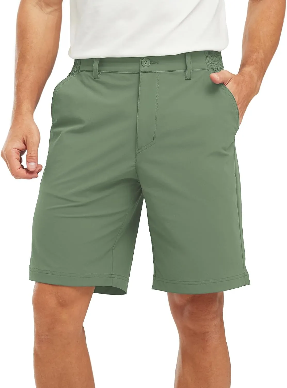 TBMPOY Men's Shorts Golf 9" Casual Elastic Waist Quick Dry Flat Front Travel Shorts with 5 Pockets
