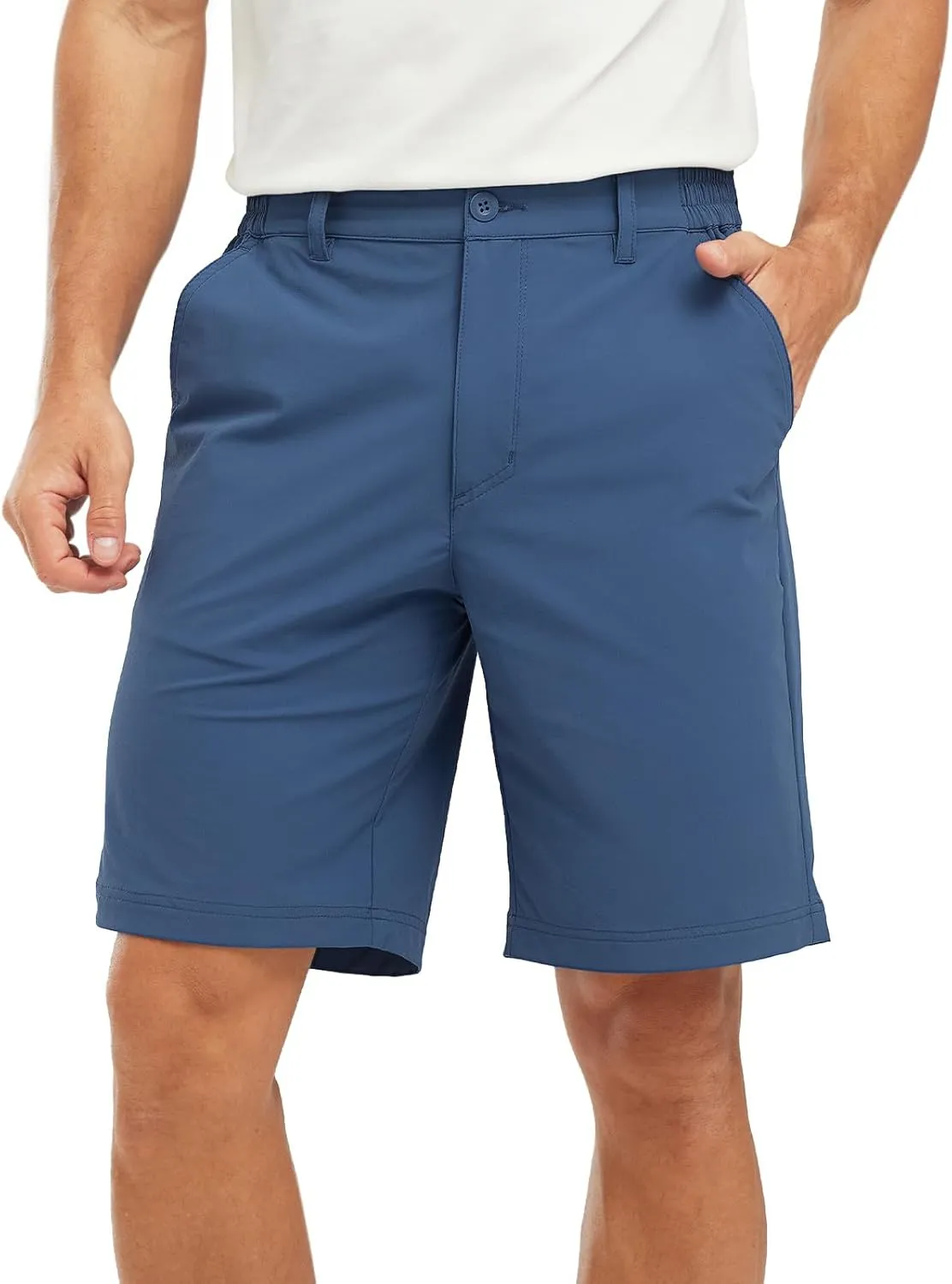 TBMPOY Men's Shorts Golf 9" Casual Elastic Waist Quick Dry Flat Front Travel Shorts with 5 Pockets