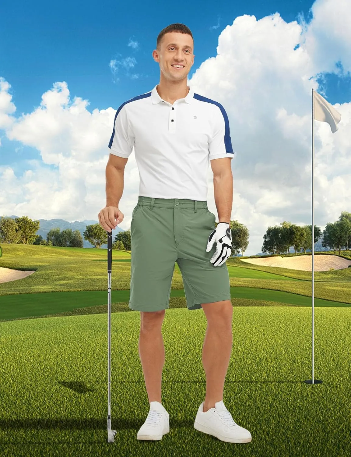 TBMPOY Men's Shorts Golf 9" Casual Elastic Waist Quick Dry Flat Front Travel Shorts with 5 Pockets
