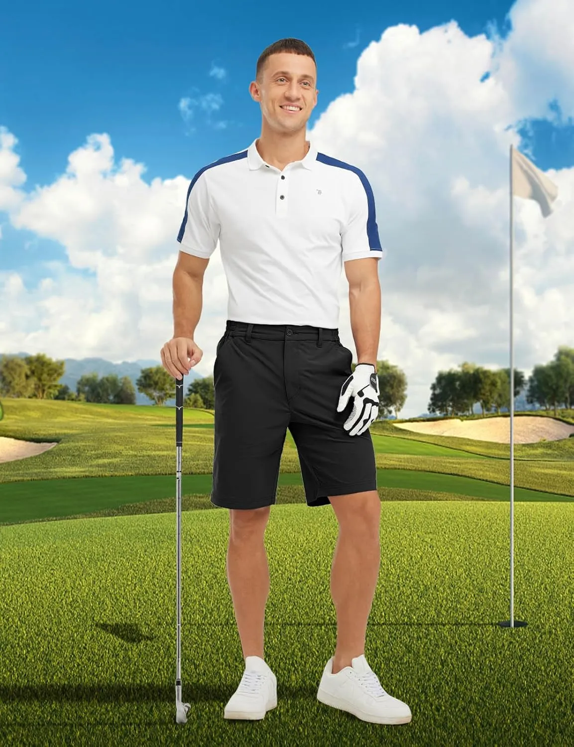 TBMPOY Men's Shorts Golf 9" Casual Elastic Waist Quick Dry Flat Front Travel Shorts with 5 Pockets