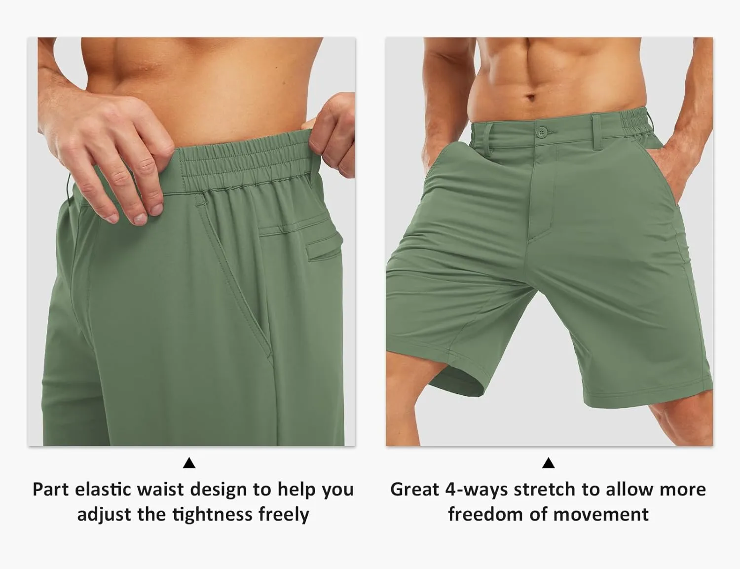 TBMPOY Men's Shorts Golf 9" Casual Elastic Waist Quick Dry Flat Front Travel Shorts with 5 Pockets