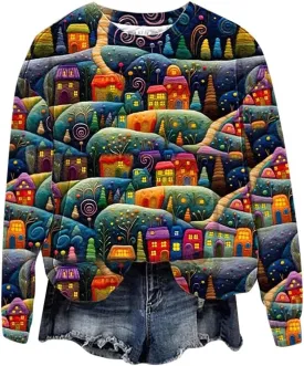 Ugly Christmas Sweatshirts for Women Casual 2024 Long Sleeve Xmas Print Pullover Shirts Crew Neck Sweaters