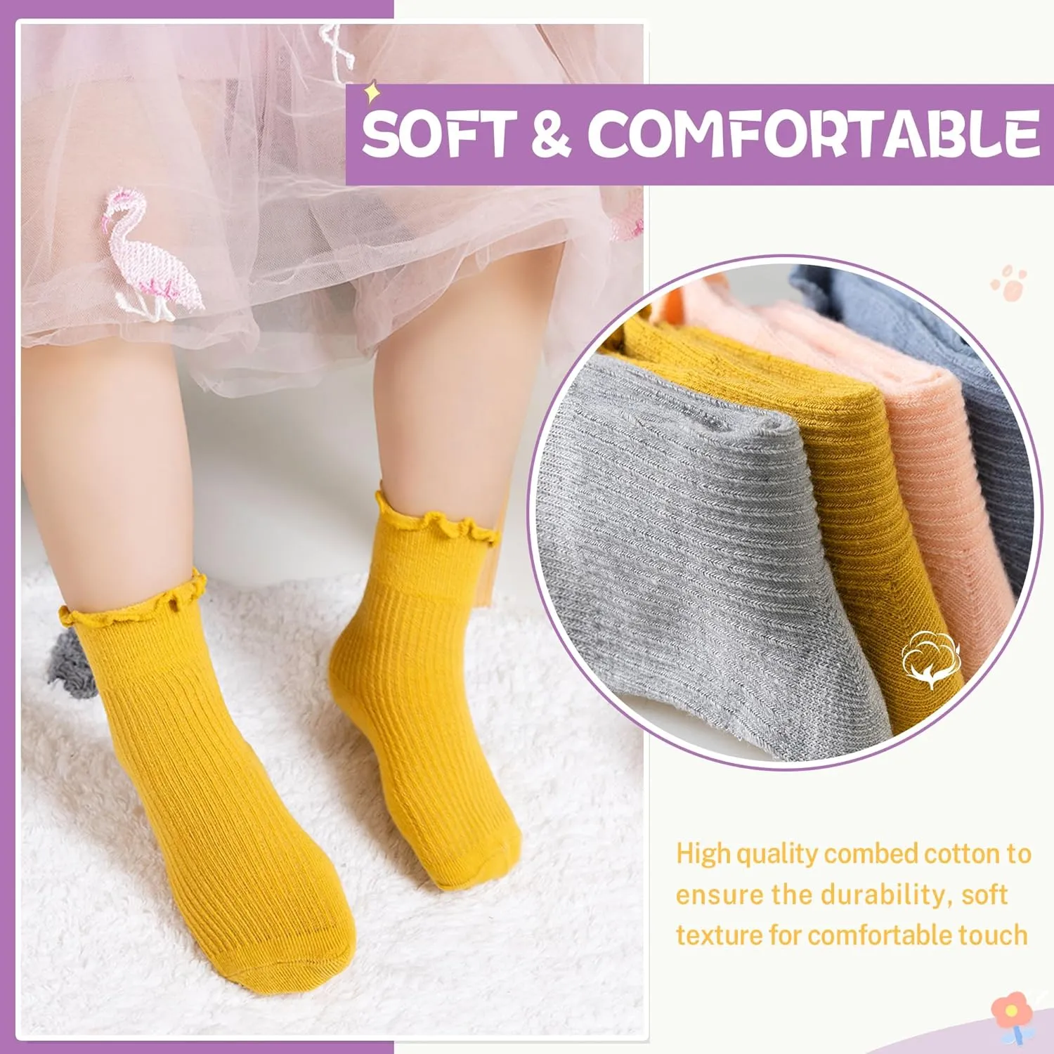 Velice Baby Girls Ruffle Socks Infant Toddler Girls Frilly Dress Cute Crew Socks 6 Pairs