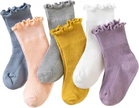 Velice Baby Girls Ruffle Socks Infant Toddler Girls Frilly Dress Cute Crew Socks 6 Pairs