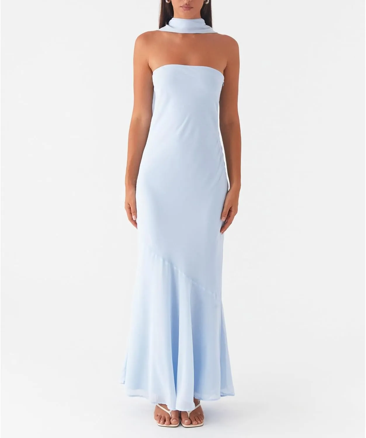 Women Floral Tube Maxi Dress with Scarf Y2k Strapless Backless Mesh Long Bodycon Dresses Formal Cocktail Sundress