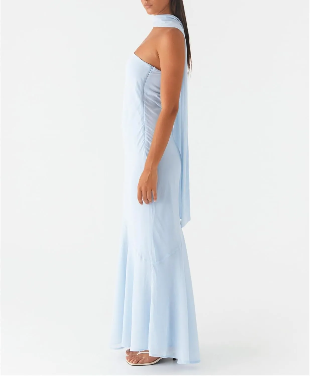 Women Floral Tube Maxi Dress with Scarf Y2k Strapless Backless Mesh Long Bodycon Dresses Formal Cocktail Sundress