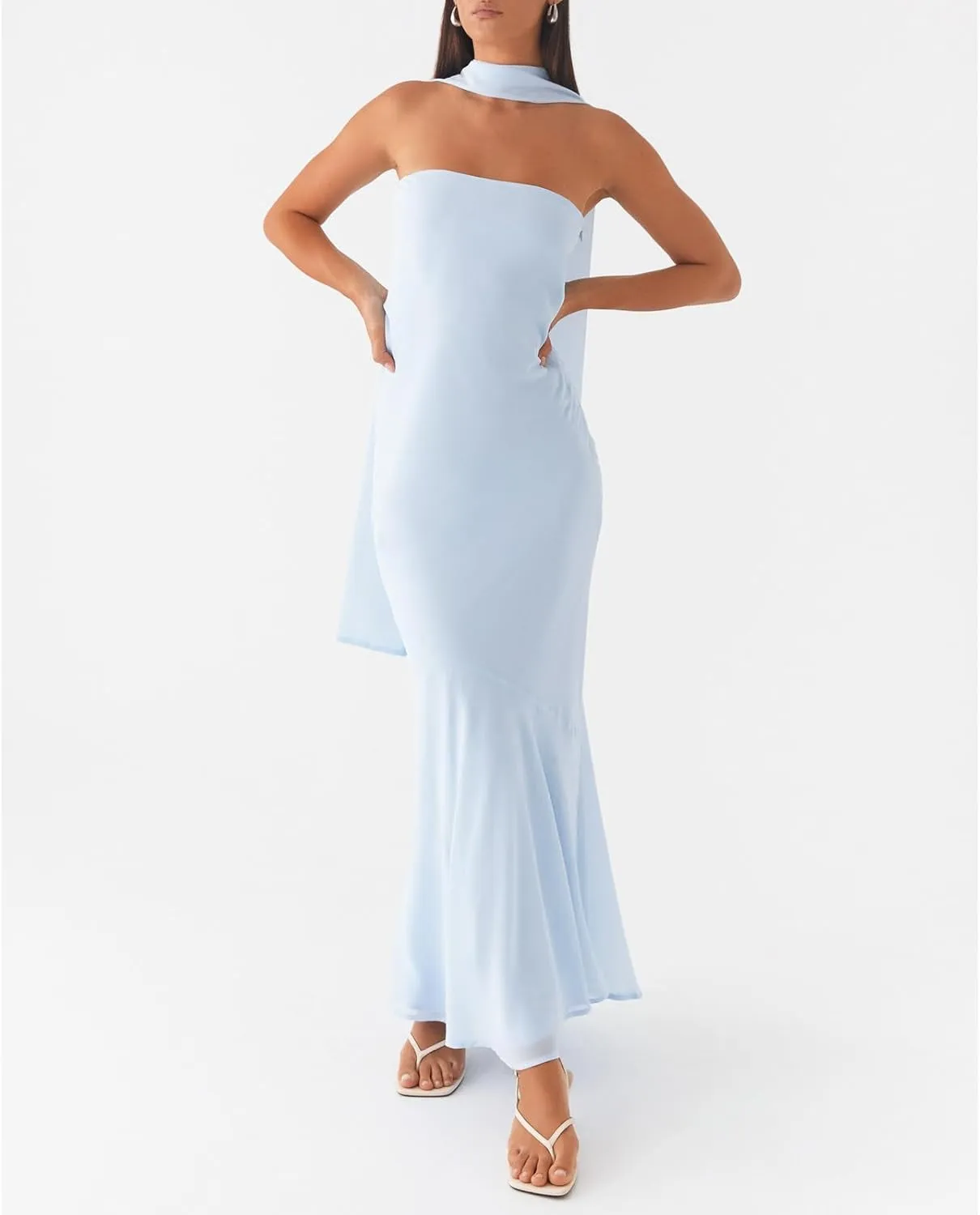 Women Floral Tube Maxi Dress with Scarf Y2k Strapless Backless Mesh Long Bodycon Dresses Formal Cocktail Sundress