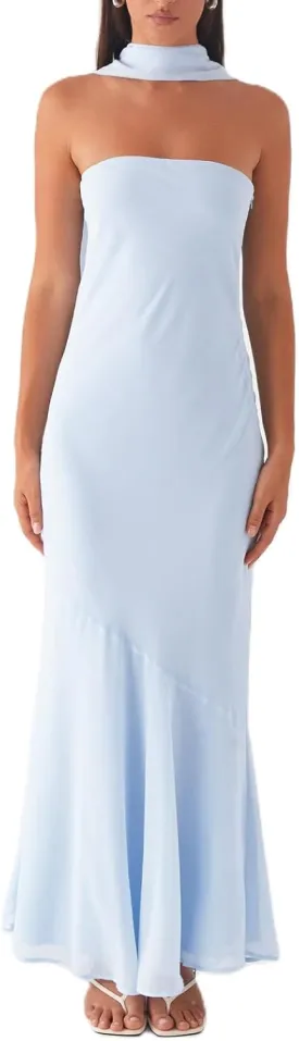 Women Floral Tube Maxi Dress with Scarf Y2k Strapless Backless Mesh Long Bodycon Dresses Formal Cocktail Sundress