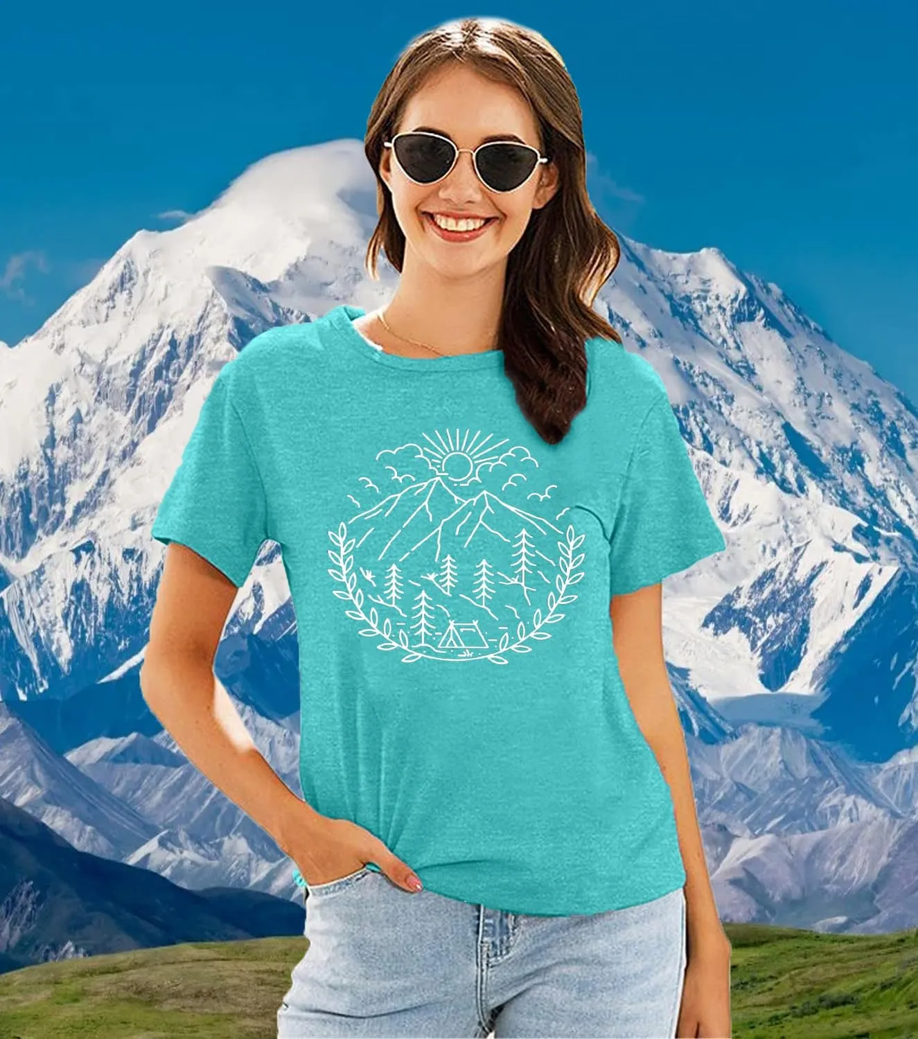 Women Hiking Camping Outdoor Tank Top Summer Mountain Nature Funny Graphic Print Round Neck Workout Athletic Sleeveless Tops