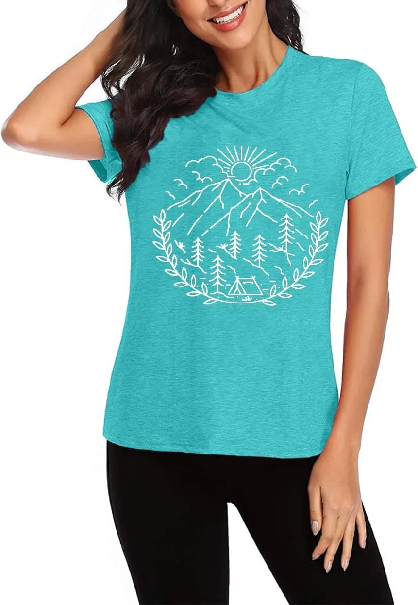 Women Hiking Camping Outdoor Tank Top Summer Mountain Nature Funny Graphic Print Round Neck Workout Athletic Sleeveless Tops