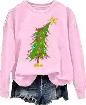 Women's Christmas Tree Graphic Sweatshirt - Merry Xmas Holiday Top