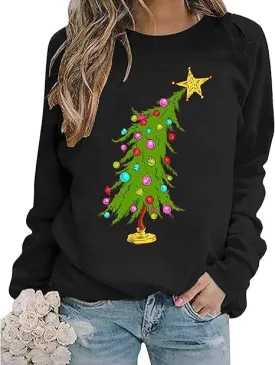 Women's Christmas Tree Graphic Sweatshirt - Merry Xmas Holiday Top