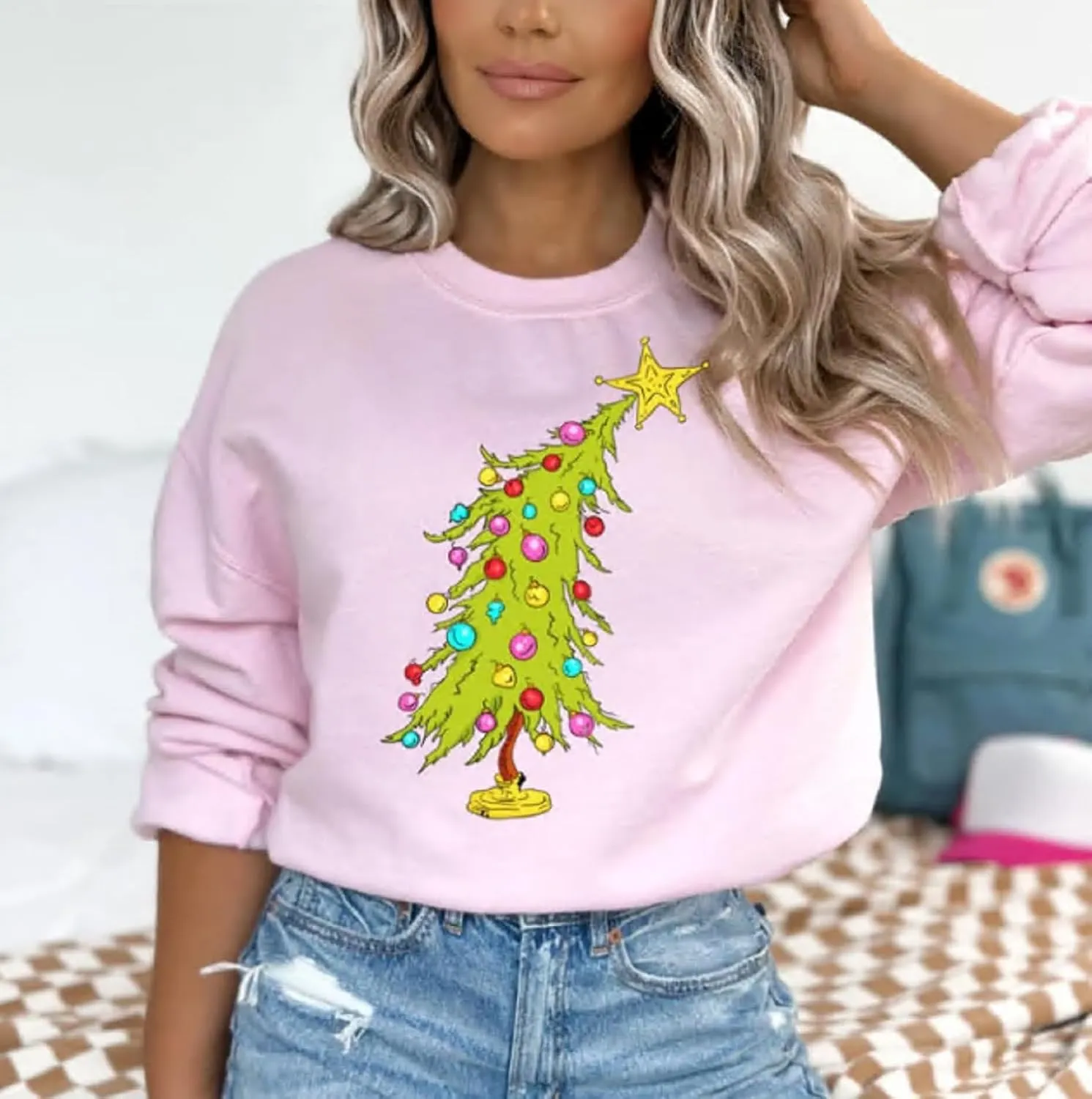 Women's Christmas Tree Graphic Sweatshirt - Merry Xmas Holiday Top