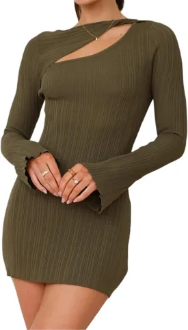 Womens Long Sleeve Sweater Dress Sexy Cut Out Bodycon Mini Fall Dresses Trendy Ribbed Knit Ladies Winter Sweater