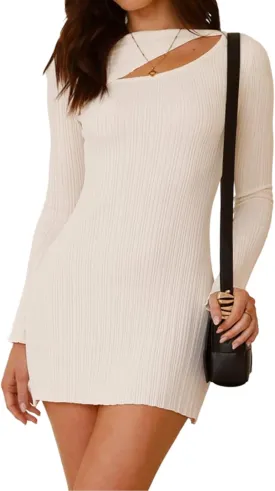Womens Long Sleeve Sweater Dress Sexy Cut Out Bodycon Mini Fall Dresses Trendy Ribbed Knit Ladies Winter Sweater