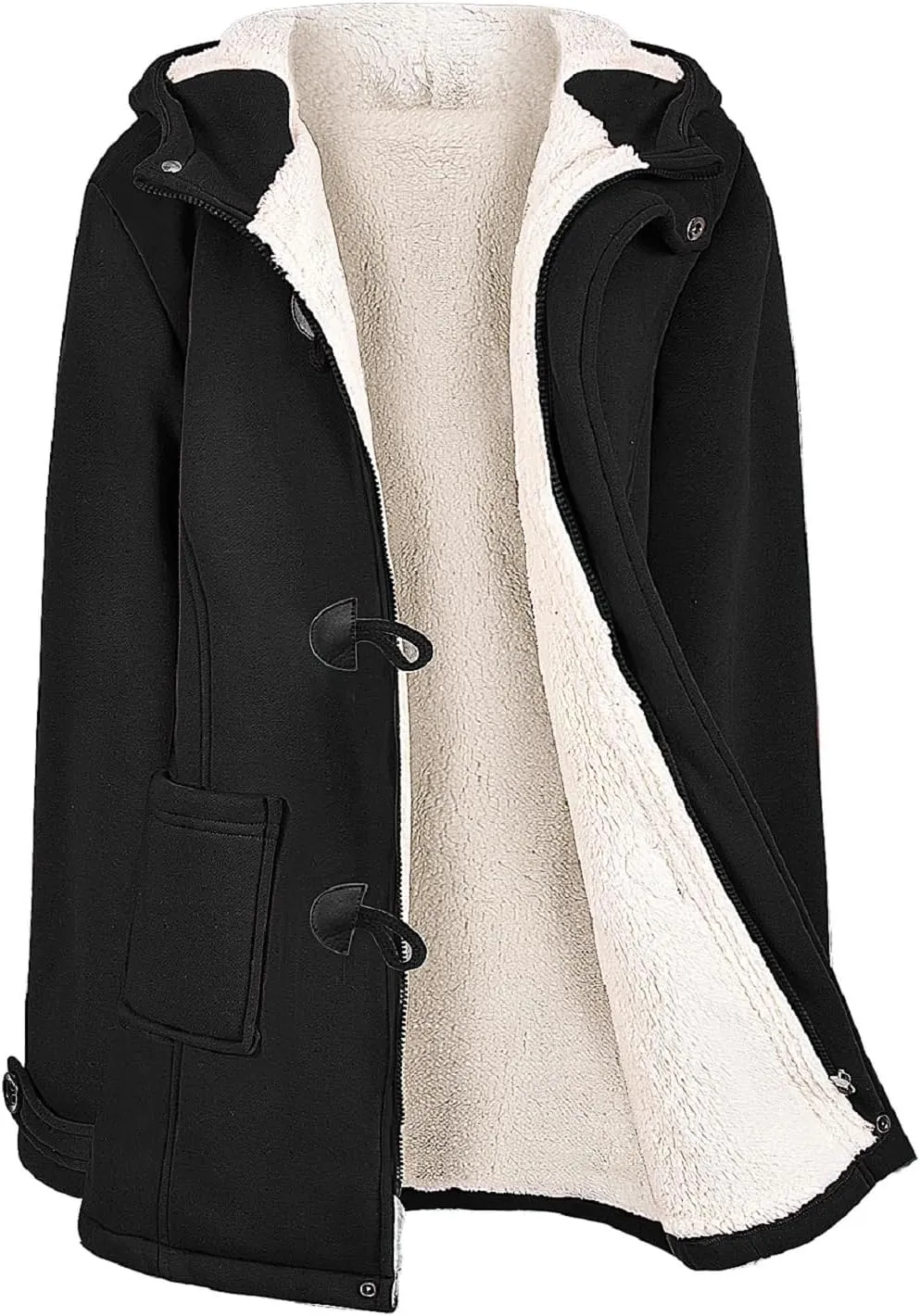 Womens Sherpa Lined Coats Winter Warm Fashion Horn Button Fleece Thicken Hooded Casual Jackets Long Sleeve Outerwear
