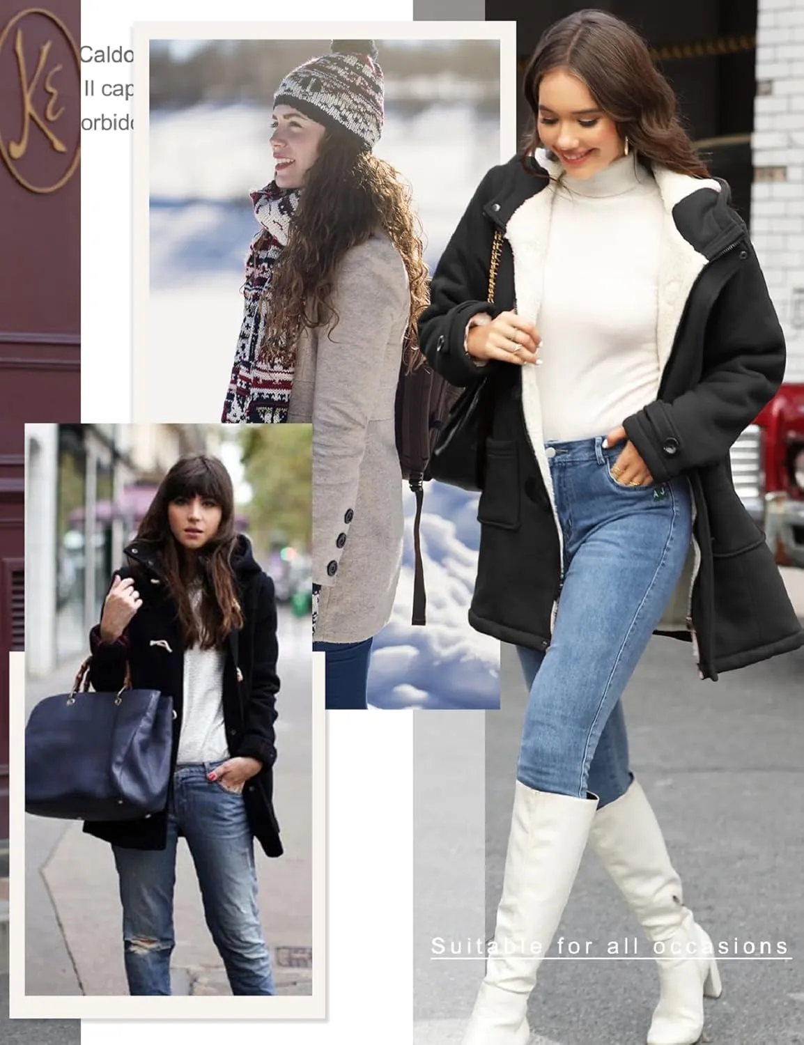Womens Sherpa Lined Coats Winter Warm Fashion Horn Button Fleece Thicken Hooded Casual Jackets Long Sleeve Outerwear