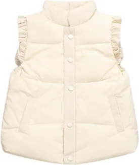 Wyeysyt Toddler Girls Ruffle Puffer Vest Button Sleeveless Padded Gilet Winter Cute Jackets Outwear 4-7 Years